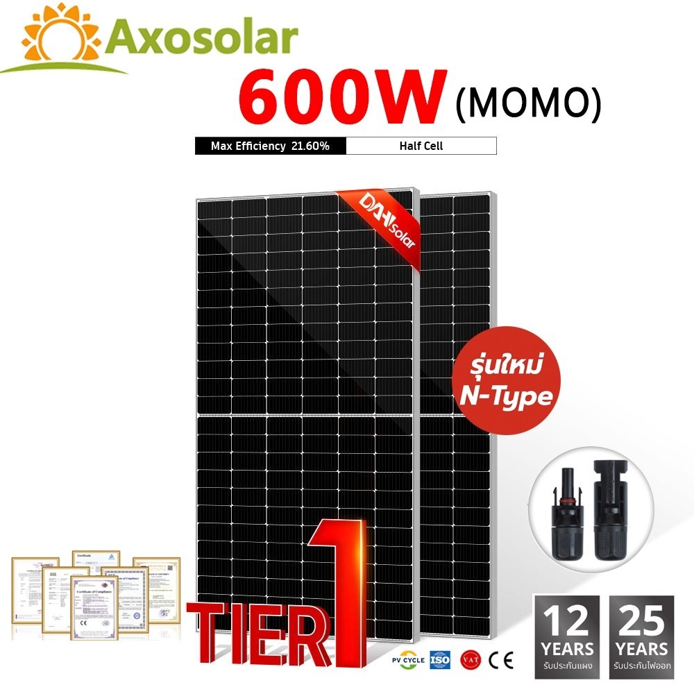 【Bifacial】แผงโซล่าเซลล์ MONO 600W กระจก 2 ด้าน Solar Cell Panel N-Type โซล่าเซลล์