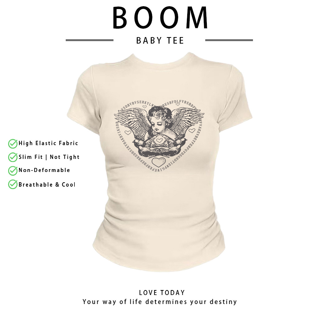 COD（จัดส่งภายใน 24 ชั่วโมง）เสื้อสาวอวบ เสื้อครอปท็อป แขนสั้น babytee สไตล์เกาหลี y2k T-shirt | Cherub