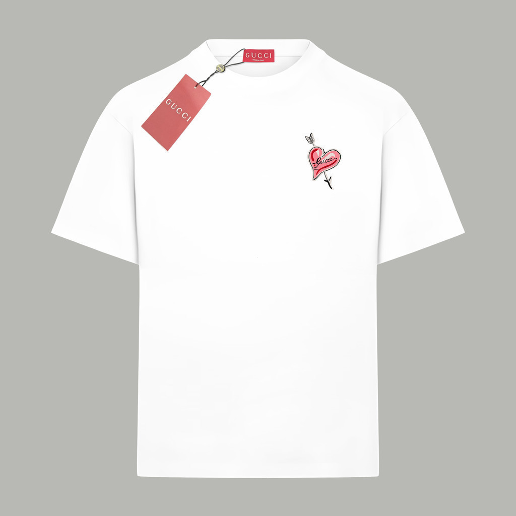 GU * CCI2026 Star 6XL เสื้อยืดแขนสั้นคอกลมสไตล์คู่ผู้ชายขนาดใหญ่สีทึบฤดูร้อนตัวอักษรรอบคอโลโก้การพิม