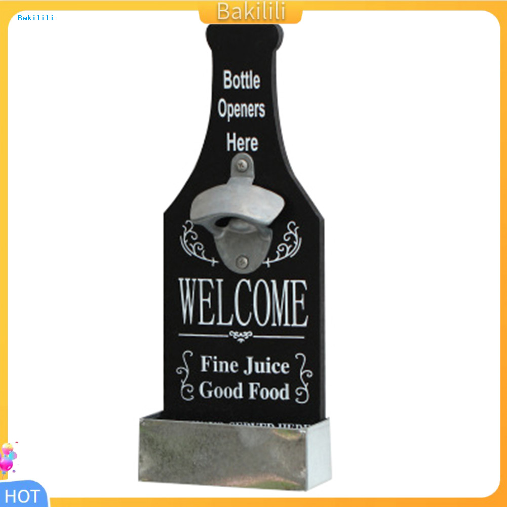 {Bakili} ที่เปิดขวดแบบแขวนไม้ Vintage Cap Remover ร้านอาหาร Wall Plaque Decor