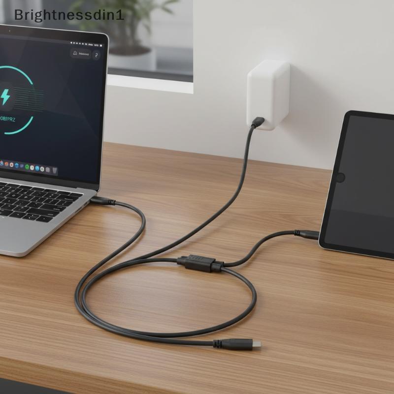 [Brightnessdin] USB C Cable Splitter Type C 1 ถึง 2 Extension Cable Wire สําหรับโทรศัพท์ PC แท็บเล็ต