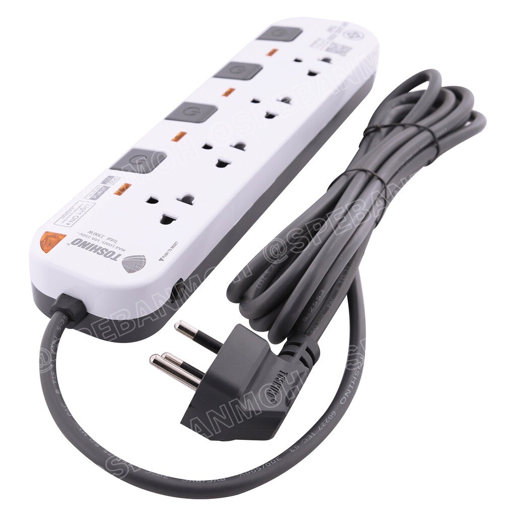 P4375-3M-WGS รุ่นพิเศษ หัวปลั๊กงอ 90 องศา ปลั๊กพ่วง Toshino P Series รางปลั๊กไฟ Toshino รุ่น P4375 3