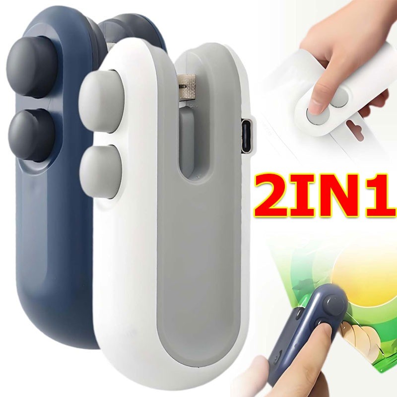 2 in 1 เครื่องซีลขนาดเล็ก / USB เครื่องซีลปากถุงแบบชาร์จไฟได้ / เครื่องซีลถุงบรรจุอาหารพลาสติก