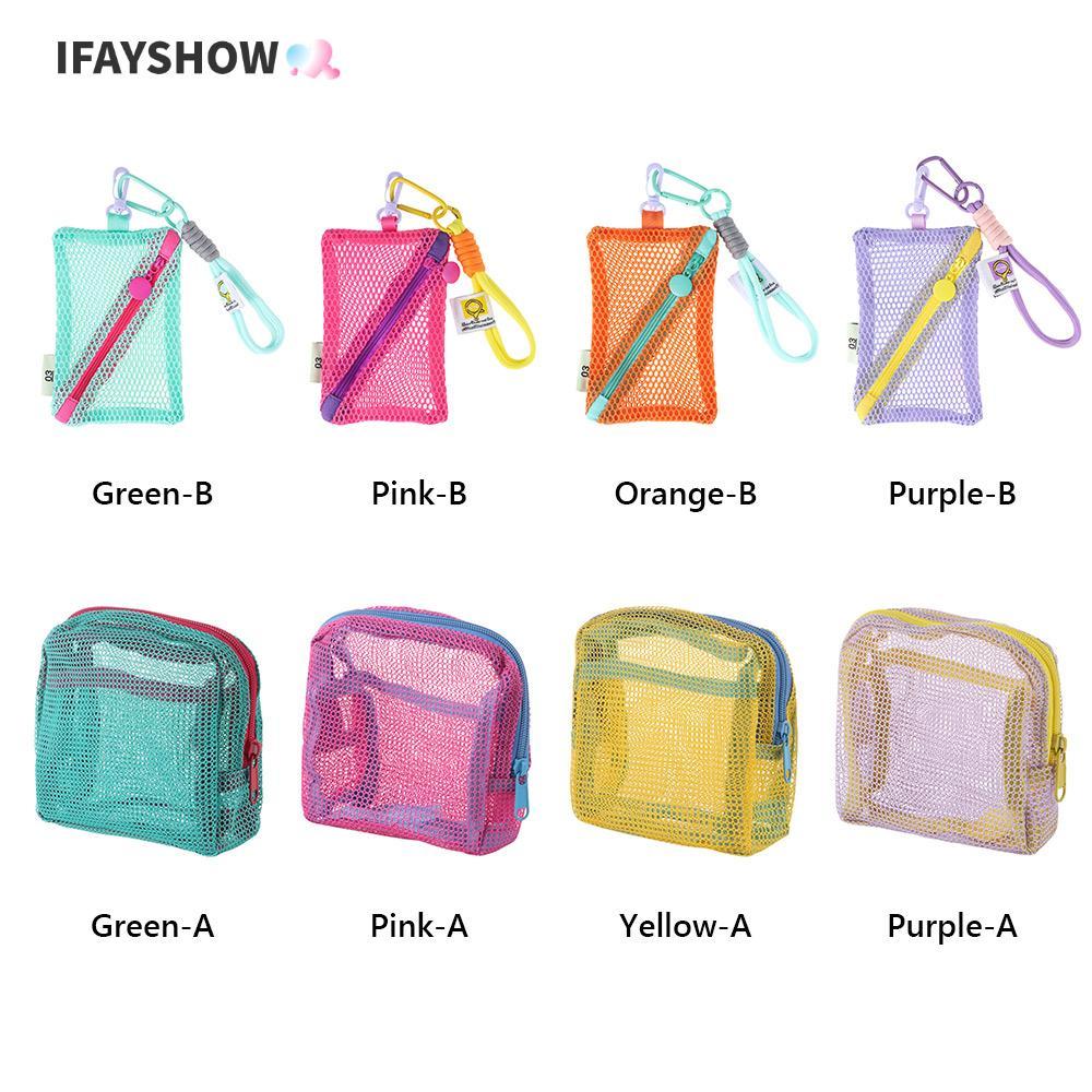 IFAYSHOW กระเป๋าเก็บของ, กระเป๋าใส่เครื่องสําอางตาข่ายสี Dopamine, กระเป๋าเก็บของสําหรับเดินทางสีลูกกวาดความจุขนาดใหญ่