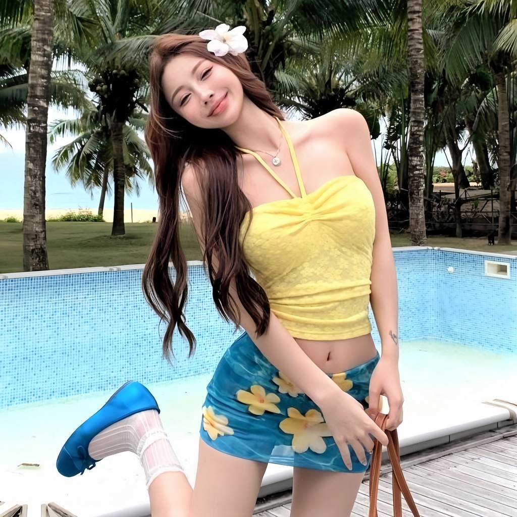 BIKINI STUDIO ชุดว่ายน้ําทูพีช ชุดไปทะเล กระโปรง เกาะอก มีฟองน้ำ ผ้าลายดอกไม้ ✨ M-XL | น้ำหนัก 40-65 กก. Y256 ราคา ถูกที่สุด ดีลบีเคเค แกลเลอรีภาพที่ 2