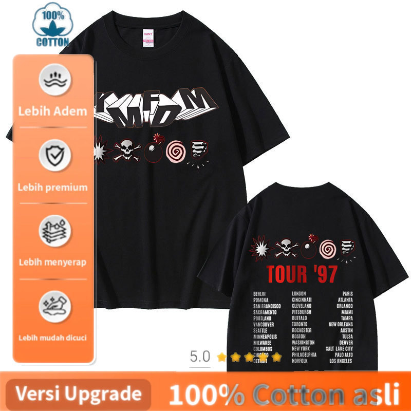 คุณภาพระดับพรีเมียม เหมาะสําหรับผู้ชายและผู้หญิง Rock Band Kmfdm Tour 97 Graphic T เสื้อผู้ชายผู้หญิ