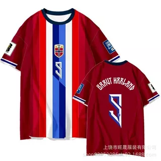 เสื้อทีมชาตินอร์เวย์ Haaland Edition สำหรับผู้ชายและผู้หญิง ออกแบบมาเพื่อความแห้งเร็วในเกมฟุตบอล World Cup Qualifiers