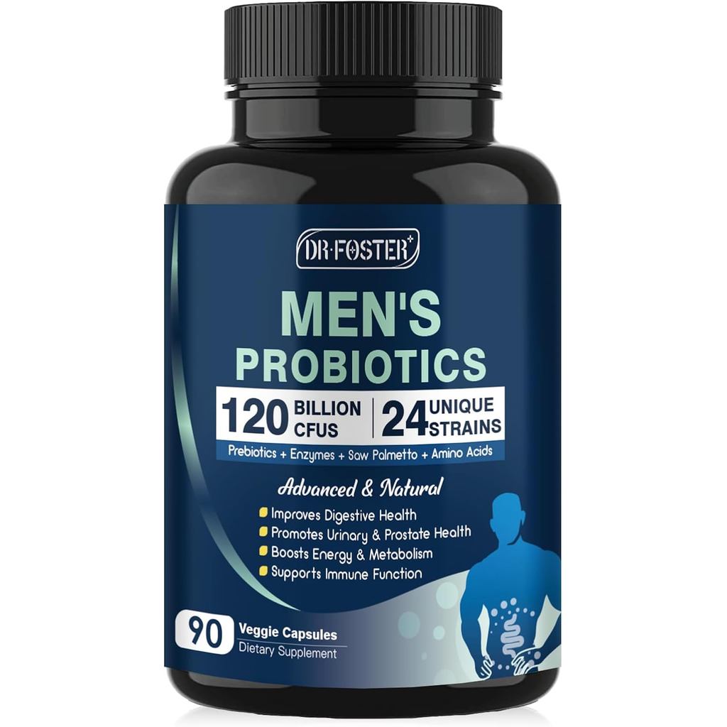 Probiotics for Men Digestive Health, 120 Billion CFUs Mens Probiotic with Digestive Enzymes & Prebio