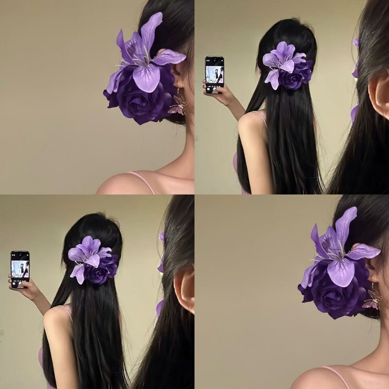 กิ๊บผมดีไซน์เรียบหรู สีม่วงและชมพูกุหลาบ เสริมลุคสำหรับฤดูร้อน