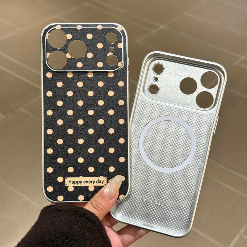 IPhone 17promax กรณีหนังสีขาวขอบเงิน Polka Dot สําหรับ iPhone 17 Pro max 17 17Pro กรณีแม่เหล็ก