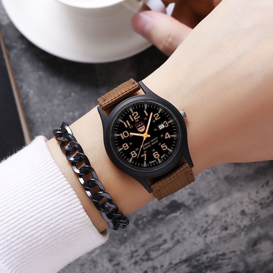 JN Army Khaki Black Rope Watch Couple Mens Single Calendar Machine Unisex#JN军卡其黑色绳手表情侣男士单日历机男女通用