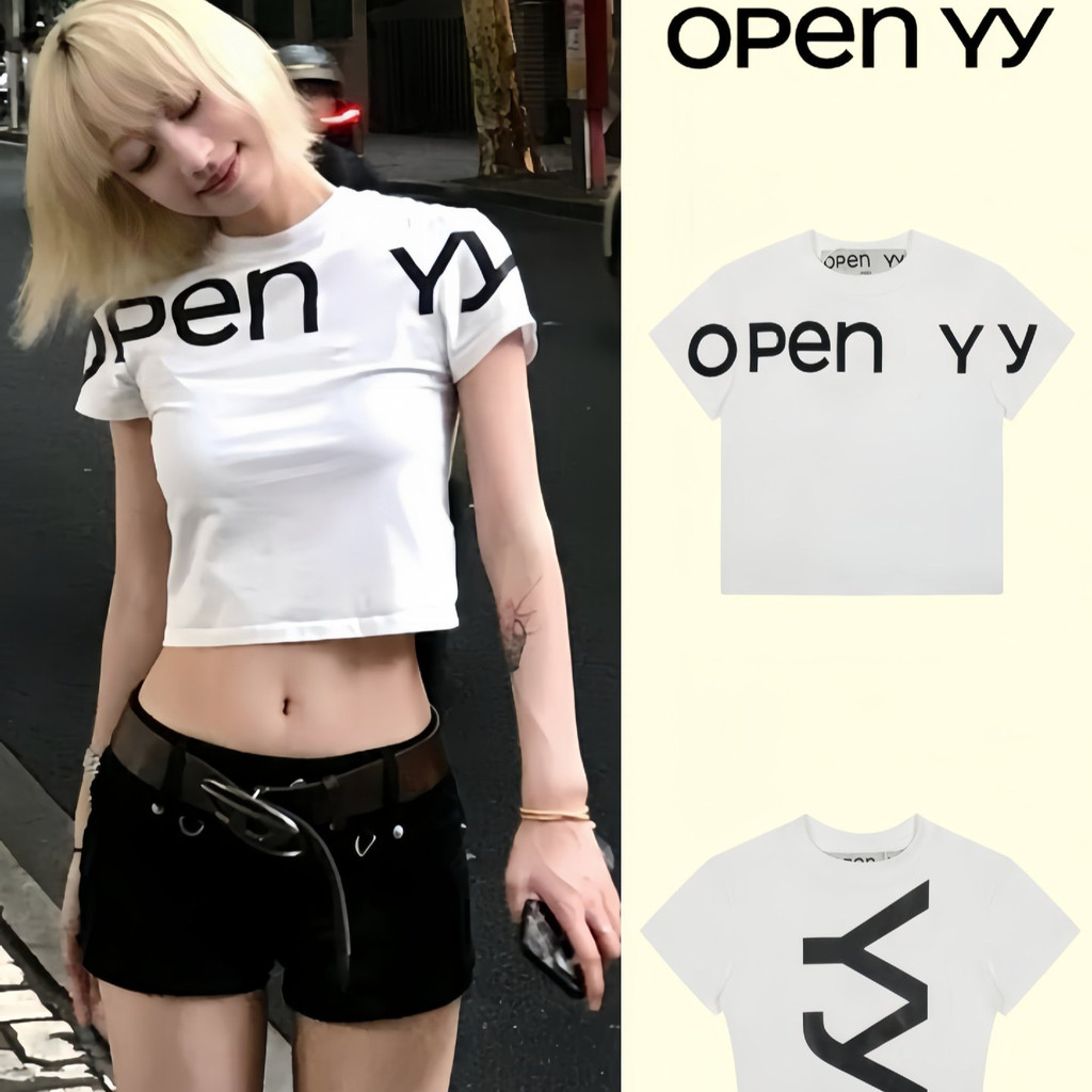 Open YY LOGO Letter Round Neck New Tee