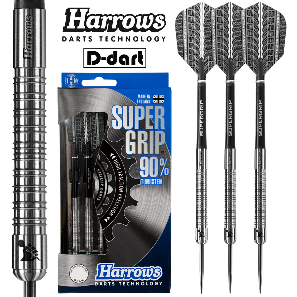 HARROWS STEEL TIP DARTS - 22G/23G/24G SUPERGRIP 90%TUNGSTEN STEEL DART SET