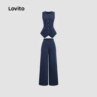 Lovito สง่างาม เสื้อหรือกางเกงผู้หญิงแบบหรูหรา กระดุมด้านหน้า สําหรับฤดูใบไม้ผลิ/ฤดูร้อน L178LD1568