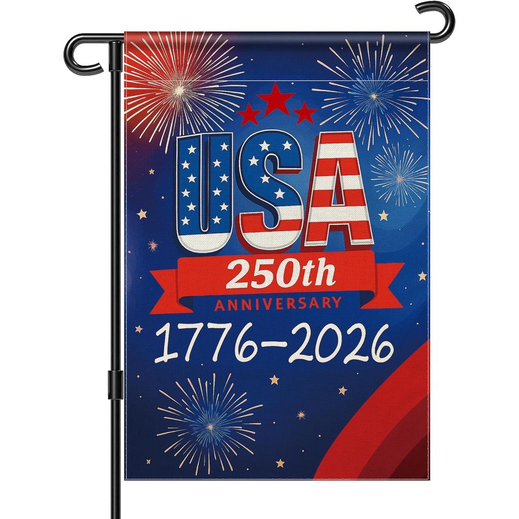 250 ครบรอบ USA Garden Flag, 250th Anniversary America Flag 1776-2026 ที่ระลึกรักชาติ 250 ปีแบนเนอร์ 