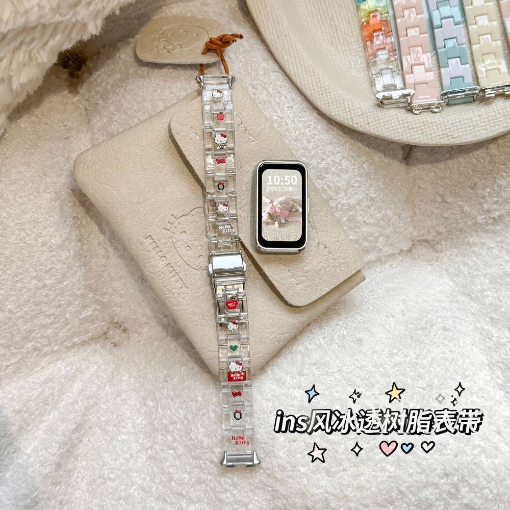 น่ารัก KT Clear Watchband สําหรับ Huawei Band 11 Pro 10 9 8 Honor 6 7 เรซิ่น Slim สายรัดข้อมือสร้อยข้อมือสายคล้อง