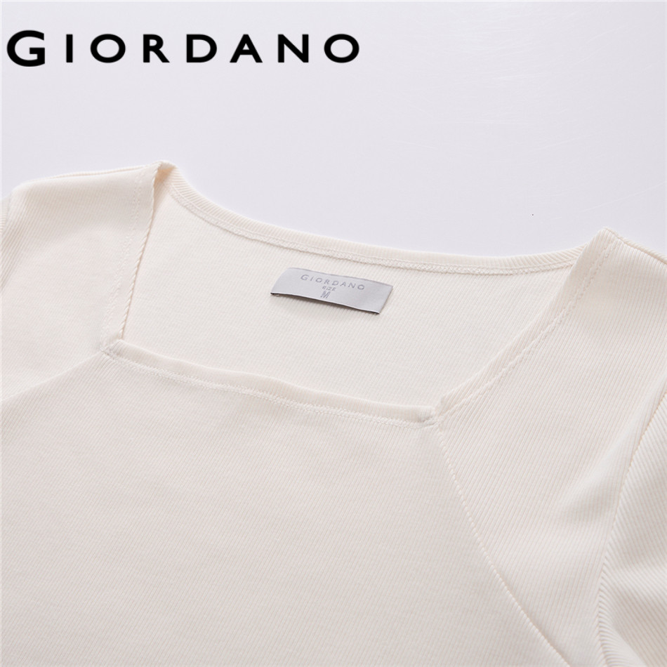 GIORDANO WOMEN Square neck short sleeve slim fit rib tee 13326277 ราคา ถูกที่สุด ดีลบีเคเค แกลเลอรีภาพที่ 4