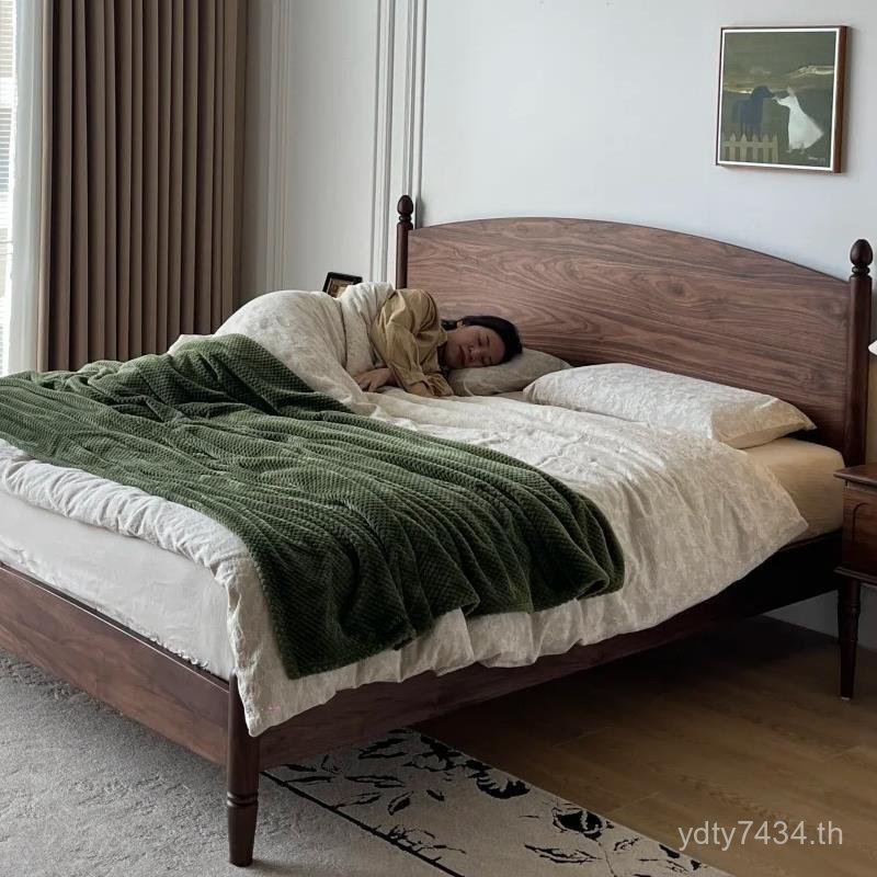 เตียงไม้ในครัวเรือน North American 1m Retro Solid 1m เตียงวอลนัท Simple Nordic ฝรั่งเศส 5 สีดําเตียง