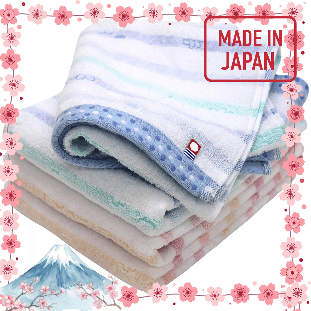 【แบรนด์ญี่ปุ่น】ผ้าขนหนูเฟซที่ได้รับการรับรองจาก Imabari hiorie ลายริบบิ้น 4 ชิ้น ผลิตในญี่ปุ่น แบรนด