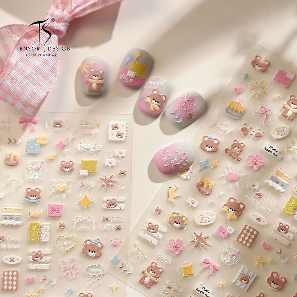 [Meow.Sensei] TENSOR Jasmine Season Childlike Bear Cake Nails Sticker TS4281 Soft Cute Sweet Girl Bow Love Nails Sticker