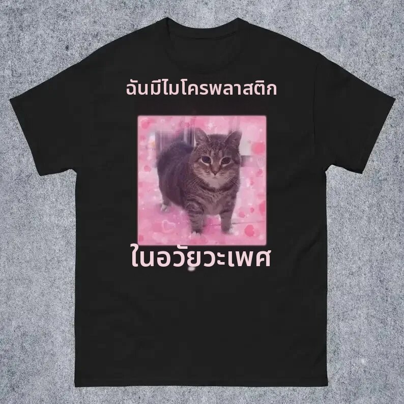 ฉันมี Microplastics ใน My Balls Funny Cat Meme เสื้อยืดของขวัญผู้หญิง Ironic แมวเสื้อโง่ Silly ของขว