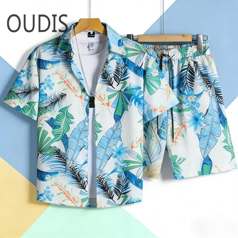 🚚Local Delivery Men Casual Hawaiian Outfit Tropical Print Shirt สบาย Beachwear