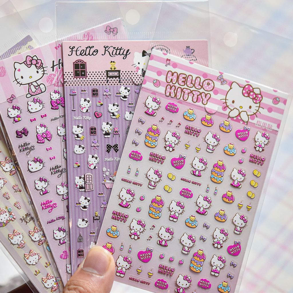 [Meow.Sensei] Sanrio & tomoni สติ๊กเกอร์แต่งเล็บนูน Kitty Cat องค์ประกอบการ์ตูนสติ๊กเกอร์น่ารักคู่มือบัตรนกกาเหว่าเด็ก