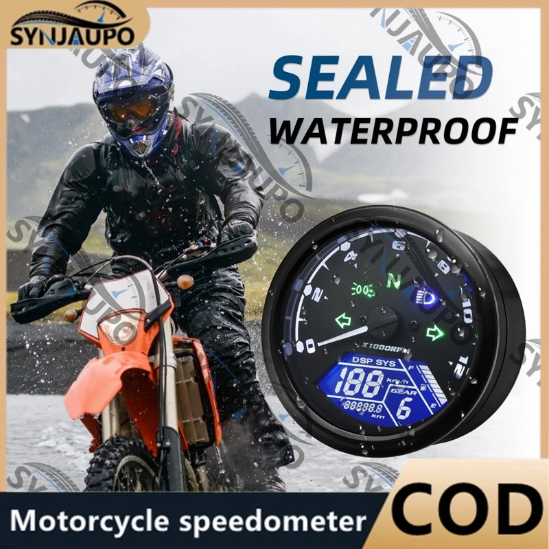 Universal รถจักรยานยนต์เมตร Speedometer เครื่องวัดระยะทางดิจิตอลตัวบ่งชี้เกียร์ 12000kmh/mph ชั่วโมงเมตร Tachometer สําหรับ Honda Yamaha