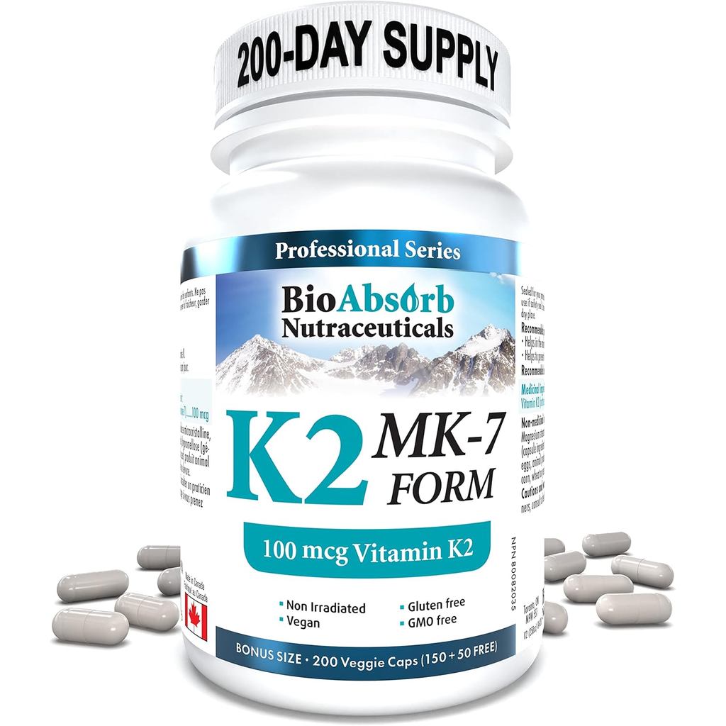 วิตามิน K2 MK-7 100 mcg. สำหรับใช้งาน 200 วัน (200 แคปซูล)