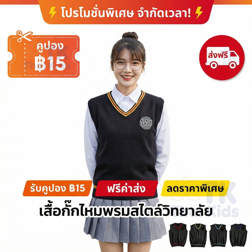 จัดส่งจากกรุงเทพฯ เสื้อกั๊กไหมพรมแฮร์รี่ เสื้อกั๊กพ่อมด เสื้อกั๊กคอวี ตัวสั้น กั๊กเกาหลี ผ้านิตติ้งเนื้อแน่นใส่สบาย