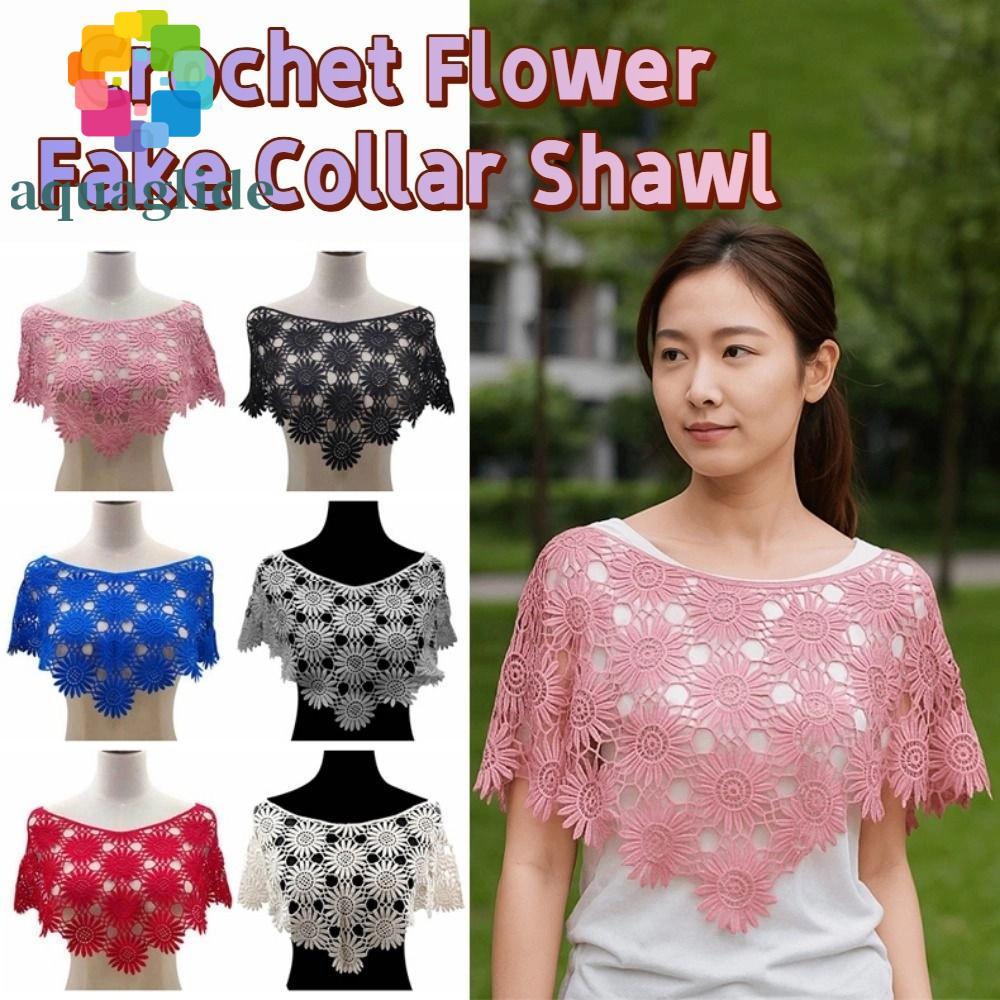 ปลอกคอ Krochet Aquaglide พร้อม Shawl Poncho Bohemian สไตล์ ลายลูกไม้ Tulle สำหรับแฟชั่นและตกแต่งเสื้