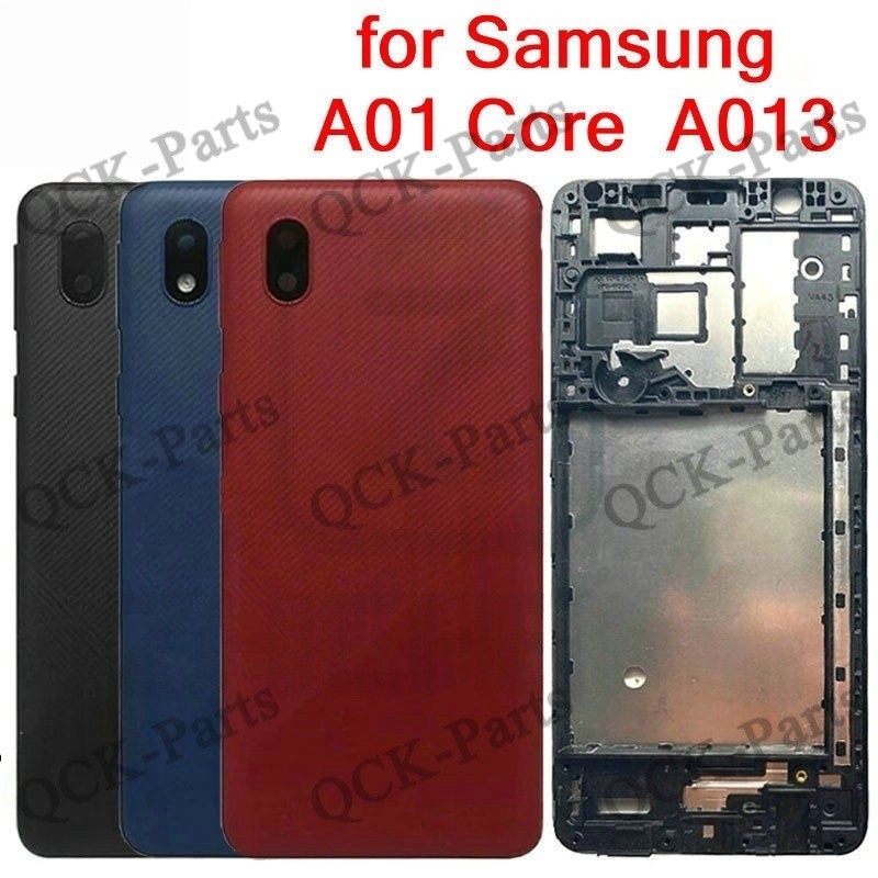 สําหรับ Samsung A01 Core A013 ฝาครอบแบตเตอรี่ด้านหลังพลาสติกพร้อมปุ่มด้านข้าง