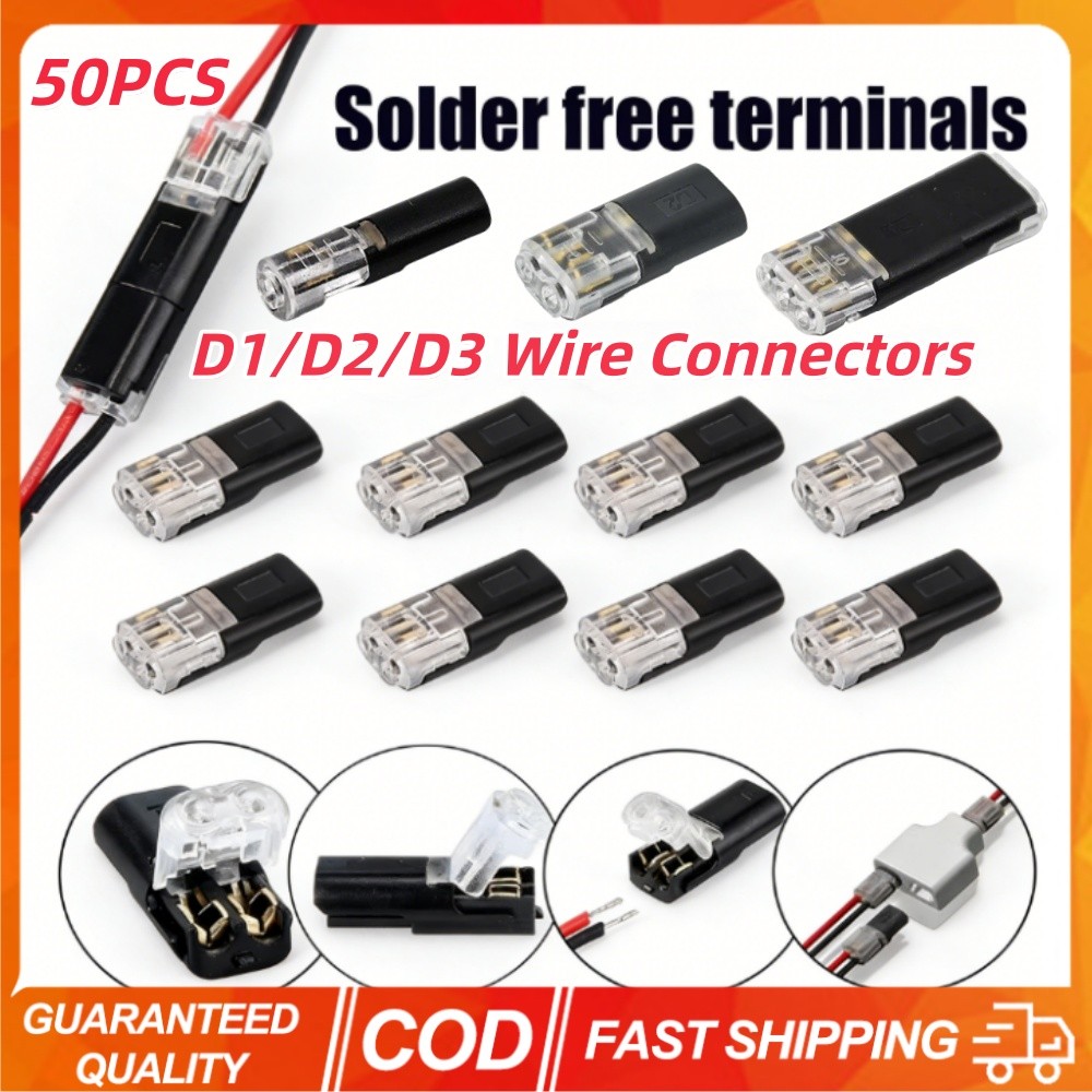 50PCS D1/D2/D3 ขั้วต่อสายไฟ 1 2 3 Pin No-Stripping Quick ตัวเชื่อมต่อสายไฟ LED ที่ถอดออกได้ยานยนต์ Snap Connectors Strip Terminal การเชื่อมต่อ