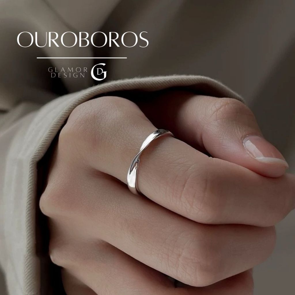 GLAMOR✨แหวนเงิน Ouroboros แหวนแฟชั่น แหวนเงินแหวนเรียบๆ แหวนลมหนาวโมบิอุส แหวนผู้หญิง แหวนปรับขนาด J025
