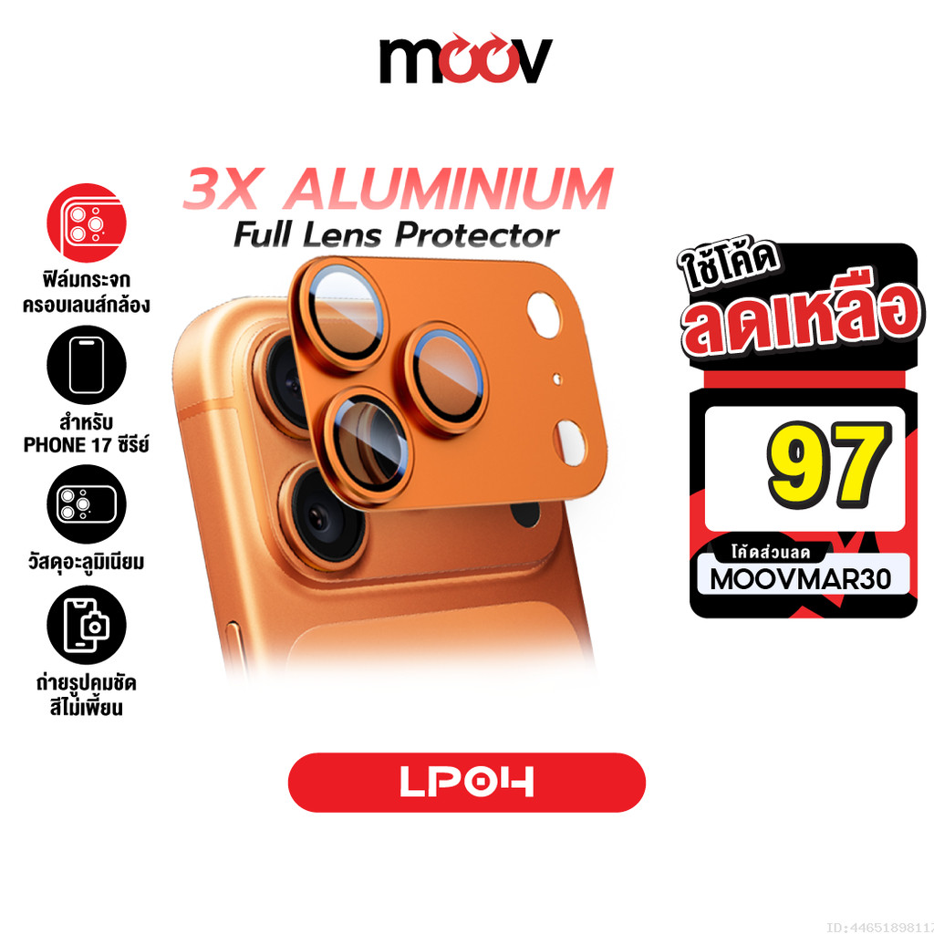 [97บ.โค้ดคุ้ม] Moov LP04 ฟิล์มเลนส์กล้อง สำหรับ ไอโฟน 17 Pro Max 17 Pro 17 Air For iPhone Full Lens 
