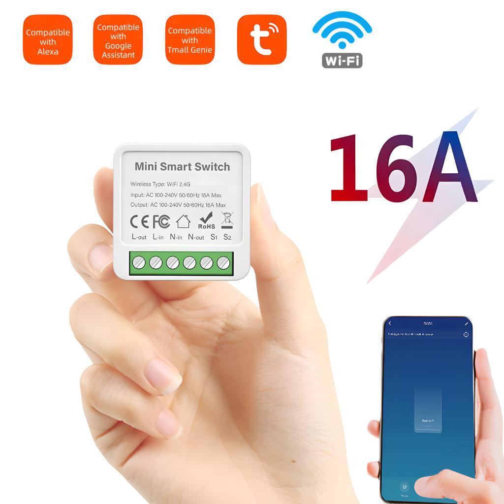 Romanticshop WiFi Smart Light 16A DIY Circuit Breaker Timed Switch 1 Gang 2-Way Control Tuya ไร้สายเ