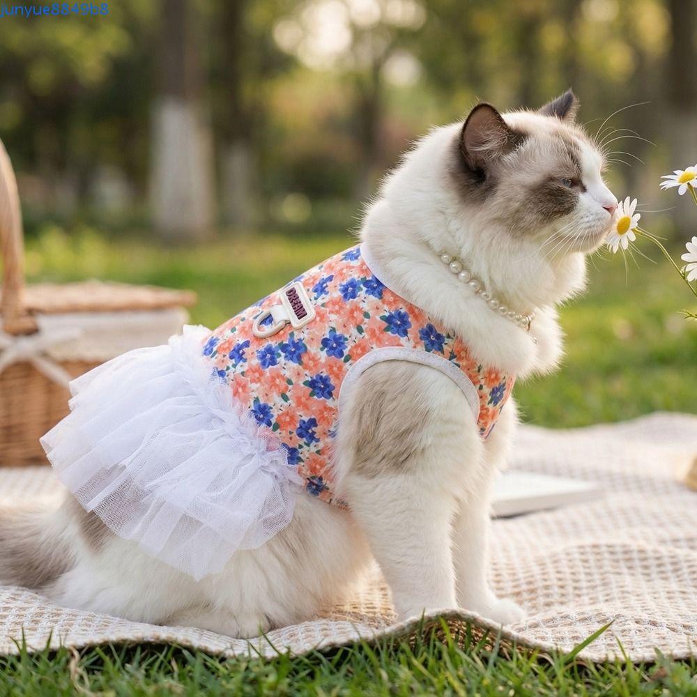 RADIX สุนัขกระโปรงลายดอกไม้,น่ารักลูกไม้สีขาวชุดเจ้าหญิงสุนัข, Puffy Breathable บาง Cozy Cat Tutu กร