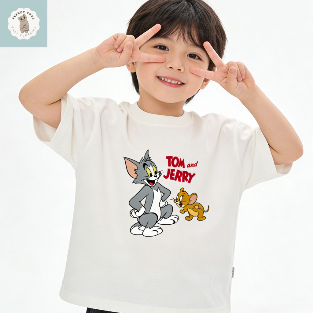 เสื้อยืดแขนสั้นลายการ์ตูนทอมแอนด์เจอร์รี่สำหรับเด็กผู้ชาย สไตล์ใหม่รับซัมเมอร์ ลำลอง เสื้อผ้าเด็ก
