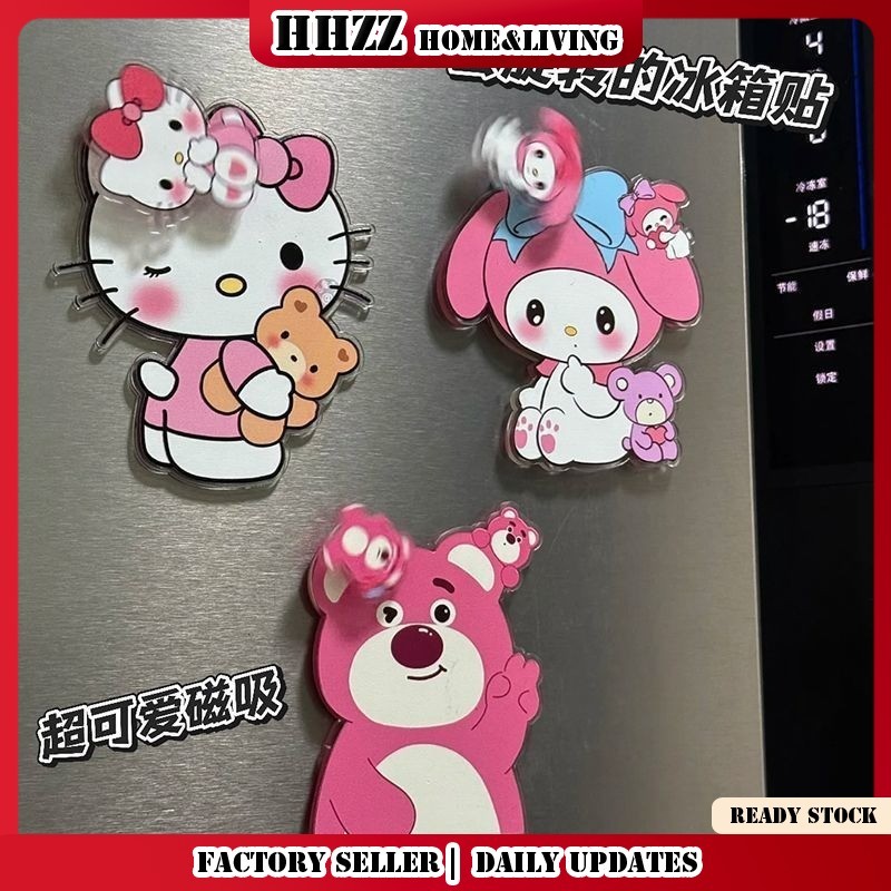 น่ารัก แม่เหล็กติดตู้เย็นรูปสัตว์การ์ตูนหมุนได้,สติกเกอร์แม่เหล็กทรงกลมน่ารัก,เครื่องประดับตกแต่งสําหรับบ้านและสํานักงาน