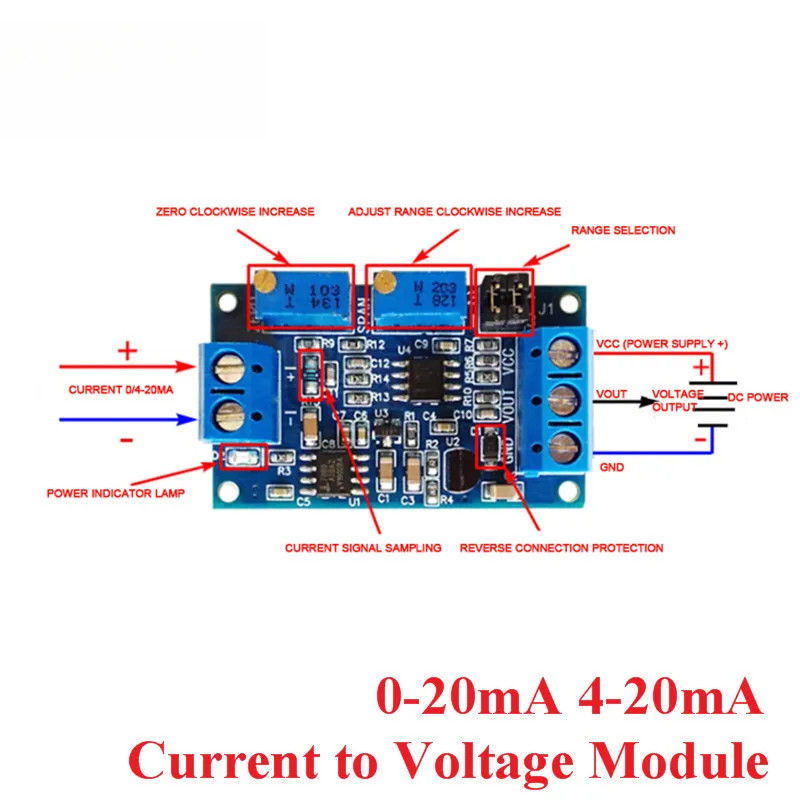 2 ชิ้น/1 PC 0 ถึง 20mA/40mA ถึง 0-3.3V 0-5 V 0-10 V Current to แรงดันไฟฟ้า Converter สัญญาณโมดูลแปลง