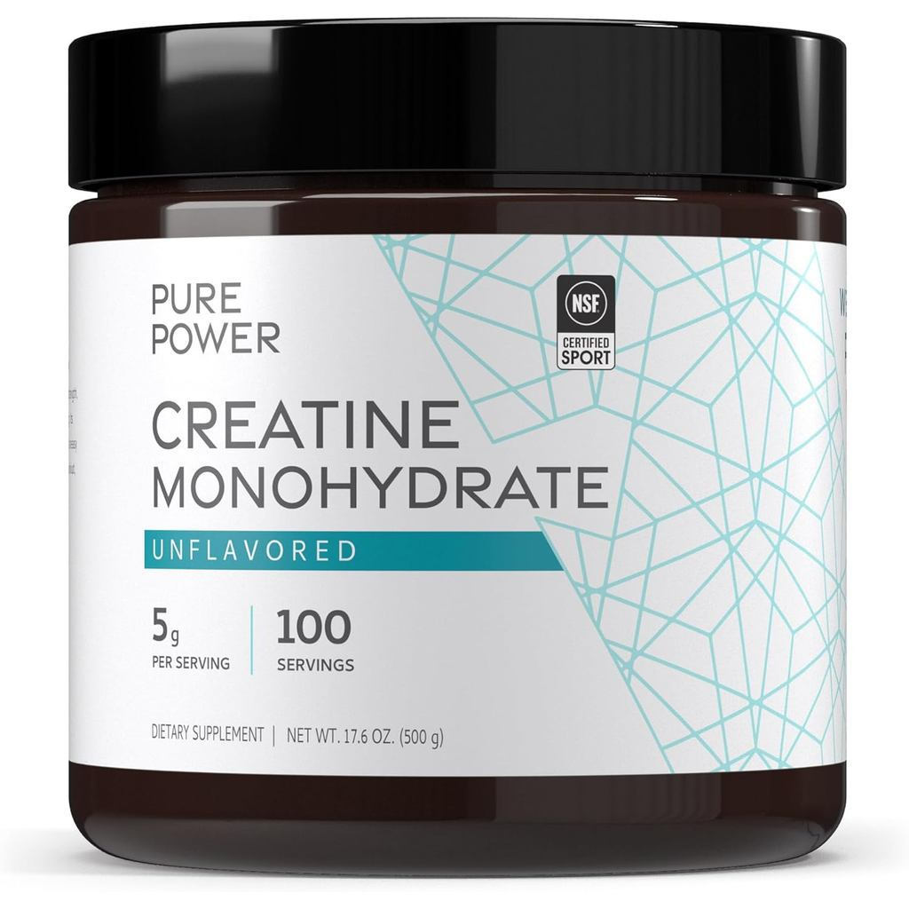 ดร. Mercola Pure Power Creatine Monohydrate ไม่ปรุงแต่ง 17.6 oz (500 g), 100 เสิร์ฟ (1 กระปุก), เสิร