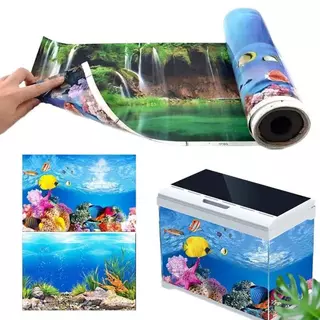 สติ๊กเกอร์พื้นหลังตู้ปลาสองด้าน ภาพ HD 3D ความละเอียดสูง พร้อมกาวติด กระดาษพื้นหลังตู้ปลาคุณภาพหนา ไม่ซีดจาง ไม่โปร่งแสง ตกแต่งสไตล์ทะเล , (ความสูง)30/40/50/60ซม.