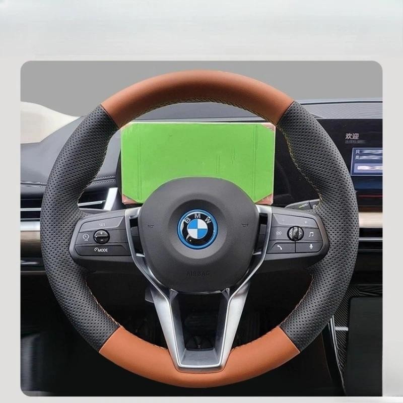 สําหรับ BMW X1 X2 U10 U11 i5 2023 2024 เย็บมือสีดําสีน้ําตาลหนังแท้พวงมาลัยรถ