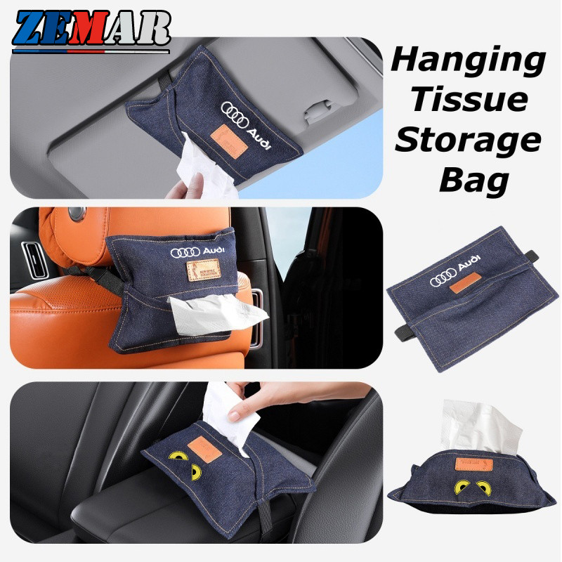 Audi ใหม่ Denim สไตล์กระดาษทิชชูกระเป๋ารถ Sunshade Tissue Pack แขวนประเภทกล่องกระดาษสําหรับ Audi A3 