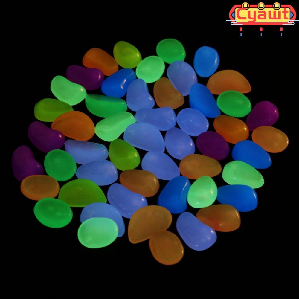 CYAWT 50 ชิ้นชุด Luminous Pebbles, Glow Dark พลาสติกเรืองแสงใน Dark Pebbles, หินภูมิทัศน์หินประดิษฐ์