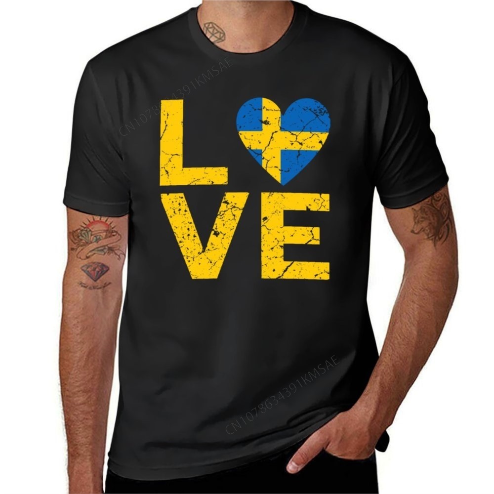 จัดส่ง 24 ชั่วโมง I love Sweden T-shirt vintage oversizeds customs men clothings COD