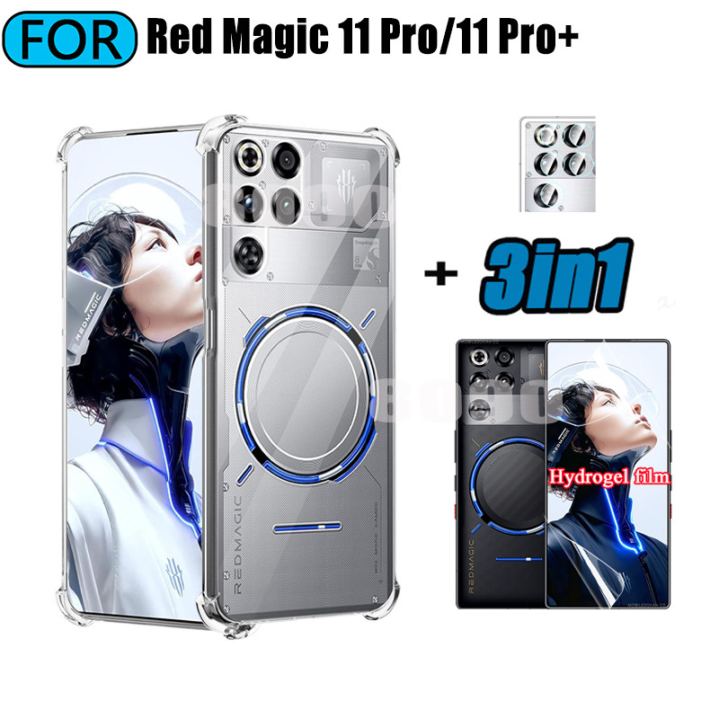 3in1 ZTE Nubia RedMagic 11 Pro เคสโทรศัพท์แบบนุ่มโปร่งใส RedMagic 11 Pro + กระจกนิรภัย + ฟิล์มเลนส์กล้องด้านหลัง
