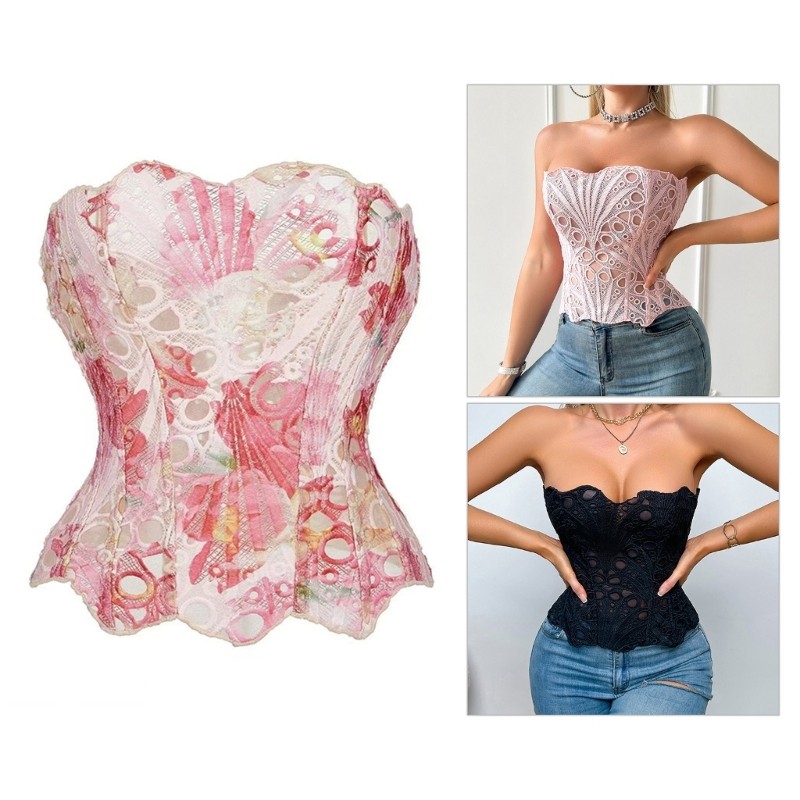 WIT Corset Tops สําหรับผู้หญิงผูกเชือก Overbust Bustier Tops Lace Going Out Crop Tops