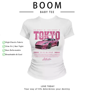 COD（จัดส่งภายใน 24 ชั่วโมง）เสื้อสาวอวบ เสื้อครอปท็อป แขนสั้น babytee สไตล์เกาหลี y2k T-shirt | ธีมรถแข่ง