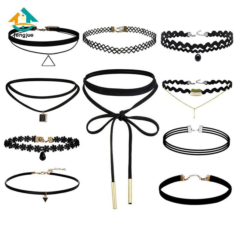 Fengjue 10 ชิ้นสร้อยคอChokerคลาสสิกกํามะหยี่ยืดGothic Tattooสร้อยคอTH